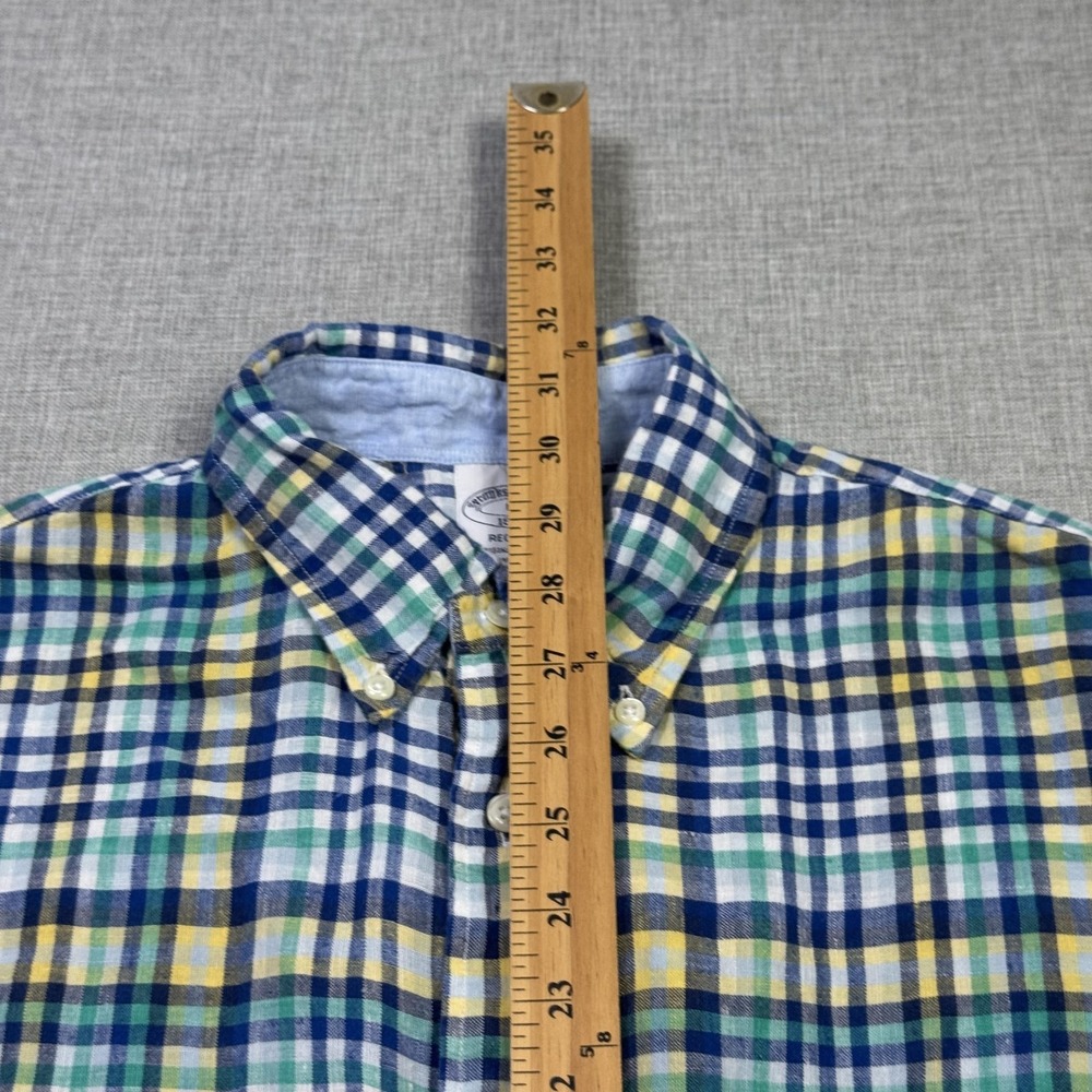 Brooks Brothers Linen Button-Up Shirt Mens L Multicolor Plaid Short Sleeve - Picture 5 of 9